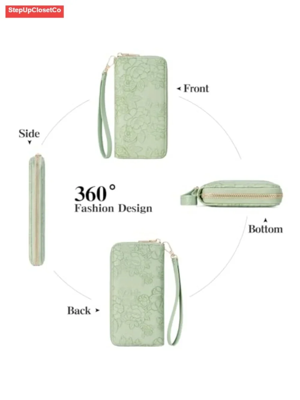 RFID Blocking Vegan Leather Wristlet Wallet Large Capacity Detachable Strap